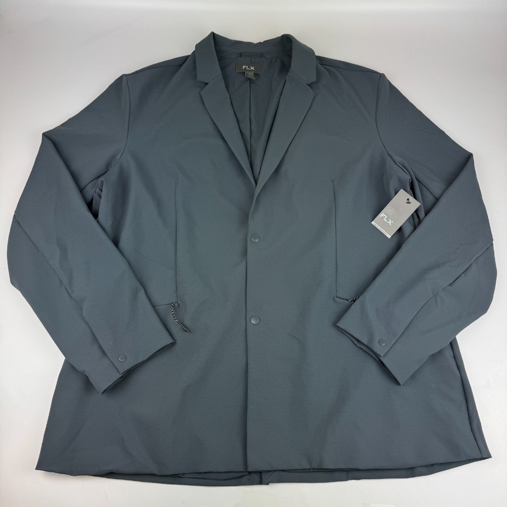 NWT FLX Mens Size 2XL Performance Stretch Snap Front Travel Blazer Slate Blue